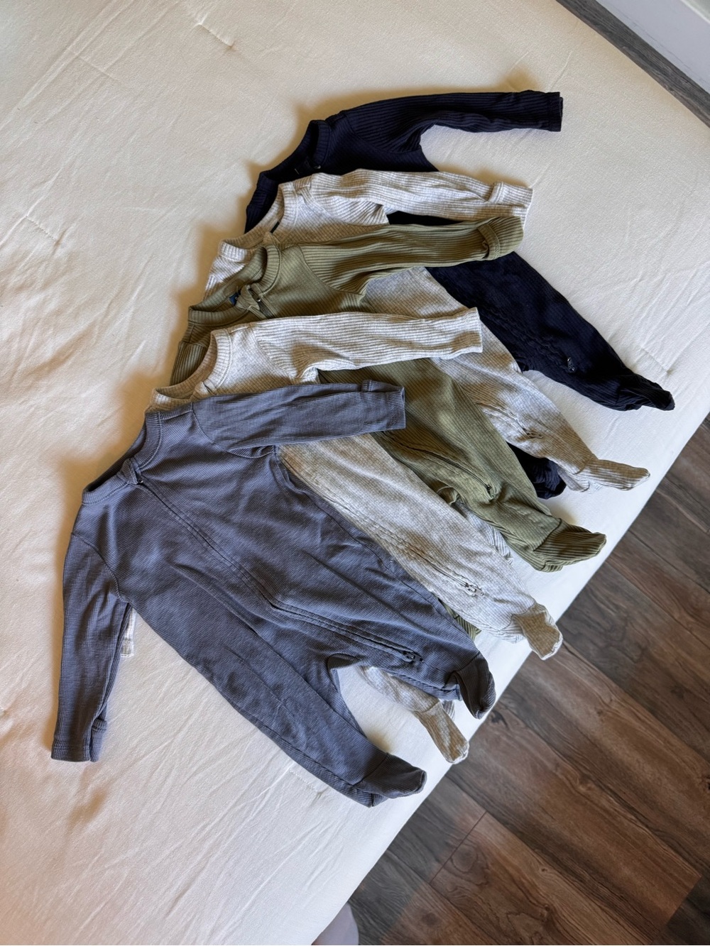 Old Navy Ribbed Crew-Neck Baby Onesies - Navy, Olive, Gray, Cream, Tan